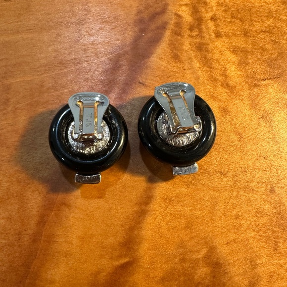 Kenneth Jay Lane Green and Black Clip-On Earrings with Silver Accents - Picture 3 of 7